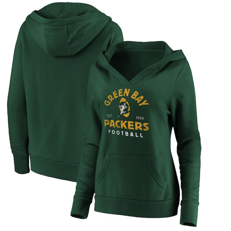Women Green Bay Packers Fanatics Branded Green Vintage Arch V-Neck Pullover Hoodie
